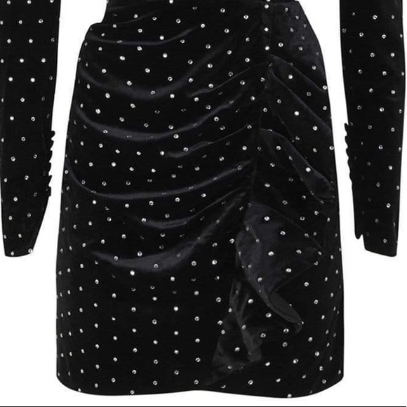 Sparkling Self-Portrait Velvet Dress with rhinestone embellishments throughout - Picture 5 of 13